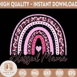 digital png file blessed mama rainbow heart leopard mother's day clip art printable waterslide clip art sublimation desi