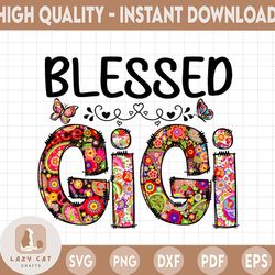 blessed gigi png, gigi png files for sublimation printing, family, gigi clipart, gigi gift, floral gigi , hand drawn png