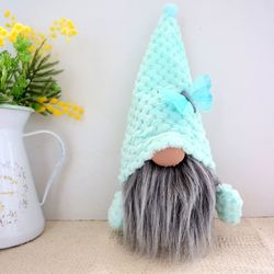Mint plush gnome with butterfly