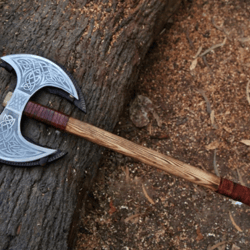 handmade double headed vikings axe with custom two blades and forged carbon steel