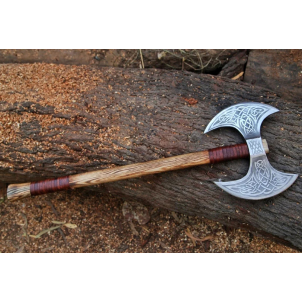Handmade Double Headed Vikings Axe with Custom Two Blades and Forged Carbon Steel (5).png