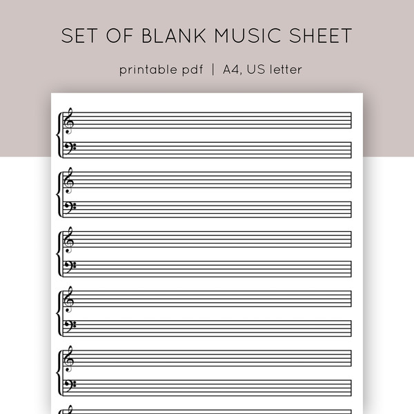 Set of blank music sheets, Piano staff paper. Blank music pa