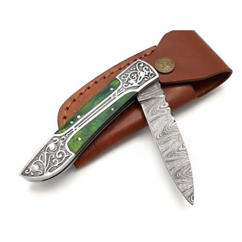 Unique Handmade Damascus Folding Pocket Knife  A Perfect Gift for Him Father or Camping Enthusiast
