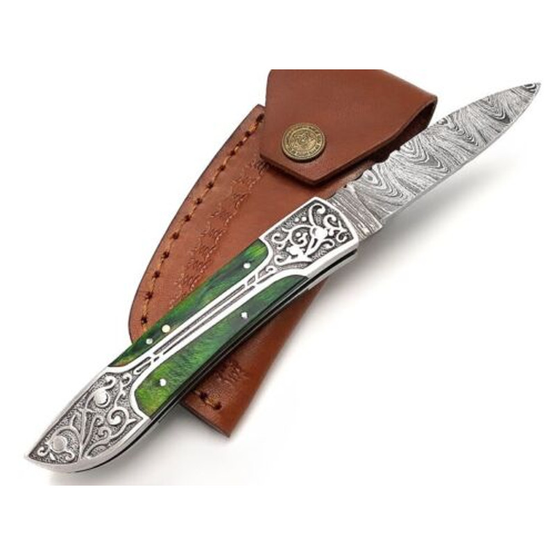 Unique Handmade Damascus Folding Pocket Knife  A Perfect Gift for Him Father or Camping Enthusiast
