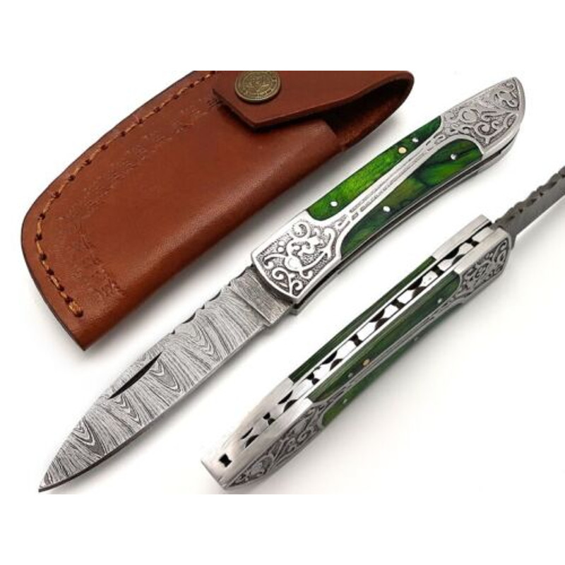 Unique Handmade Damascus Folding Pocket Knife  A Perfect Gift for Him Father or Camping Enthusiast