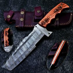 custom hand forged damascus steel 12.0" hunting knife bowie knife, wood