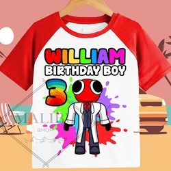 rainbow friends red family gift personalized shirt birthday custom tshirt unisex kids birthday girl birthday boy raglan