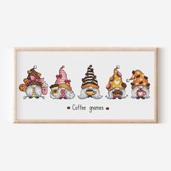Coffee Gnome Cross Stitch, Cocoa Cross Stitch, Sweet Hand Embroidery, Coffee Lover Gift Tapestry, Digital File