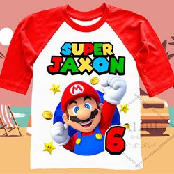 Family Personalized Shirt Birthday Custom Mario Tshirt Unisex Kids Birthday Girl Birthday Boy Raglan Tee