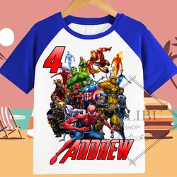 Avengers Superheroe Family Personalized Shirt Thor Hulk Birthday Custom Tshirt Unisex Kids Birthday Boy Birthday Girl Ra