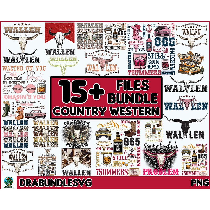 15+ Country Western Png Bundle, Country Music Png, Retro Bull Skull Png, Wallen Bull Skull Png, Digital Download, Cowboy Design, Png Files High quality, Instant