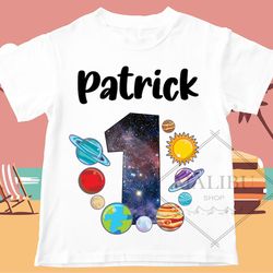Space and Planets Age Number T Shirt Custom Birthday Girl Tshirt Unisex Kids Matching Family Shirts.