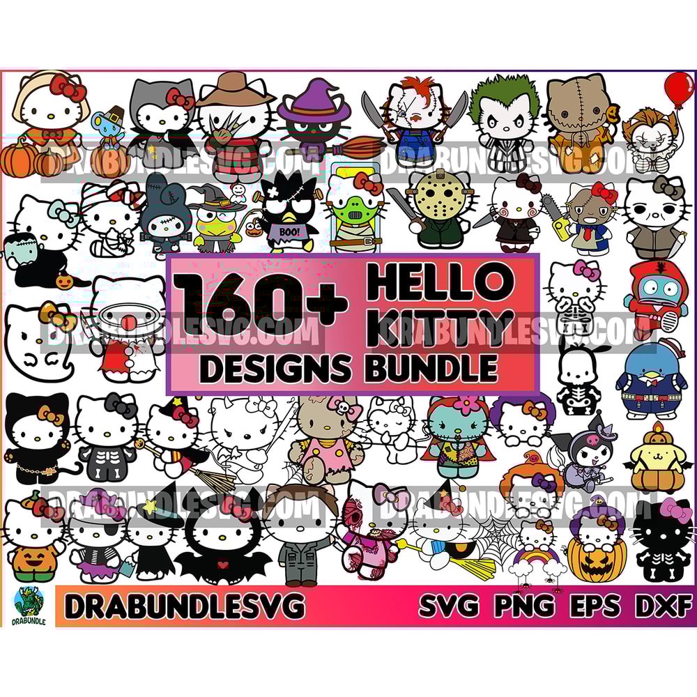 160 Hello Kitty halloween Svg, Hello Kitty Svg, Halloween Kitty Svg, Hello Kitty Christmas Svg, Jack Skellington, Christmas Svg Instant Download.jpg
