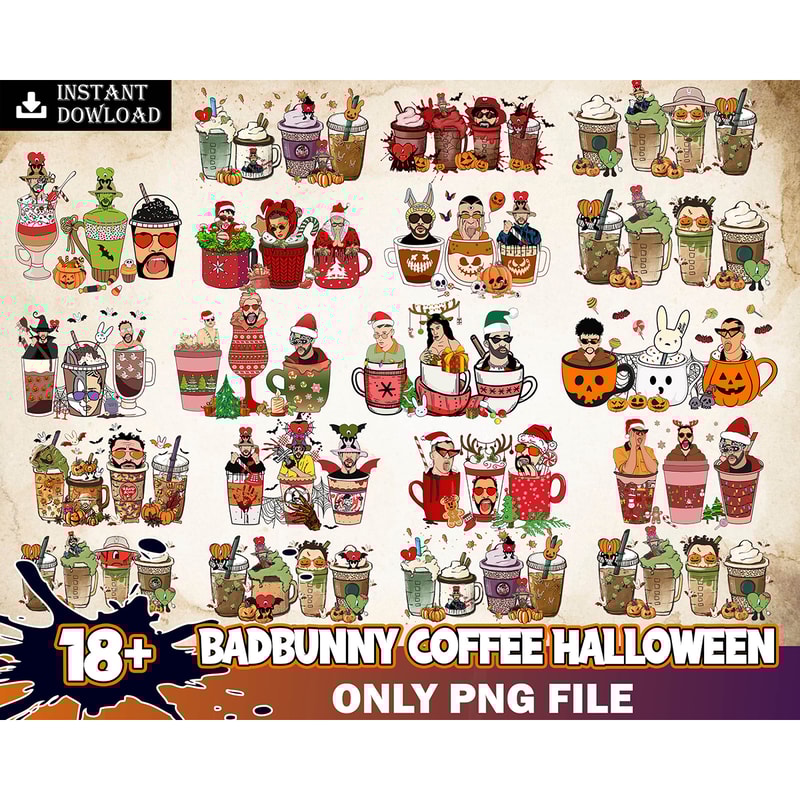 18 Bad Bunny PNG, Bad Bunny coffee cups, Halloween Coffee, Bad Bunny Halloween, Halloween Bunny PNG, Digital sublimation PNG Instant Download.jpg