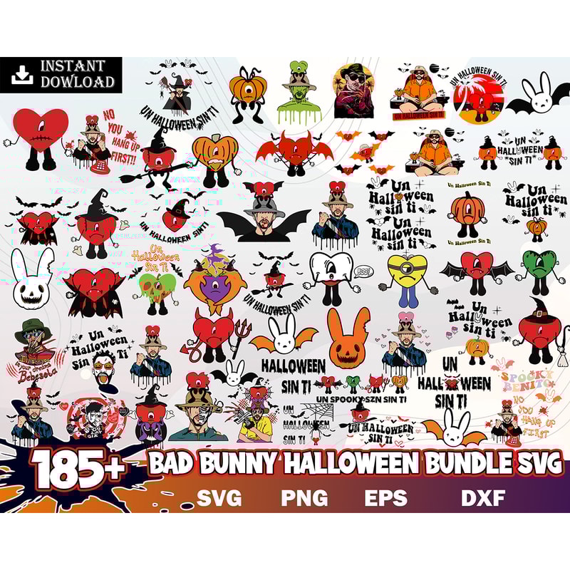 180 Bad Bunny Halloween, Halloween Shirt svg, Halloween svg bundle, Un Verano sin Ti Halloween SVG PNG, Benito SVG Instant Download.jpg