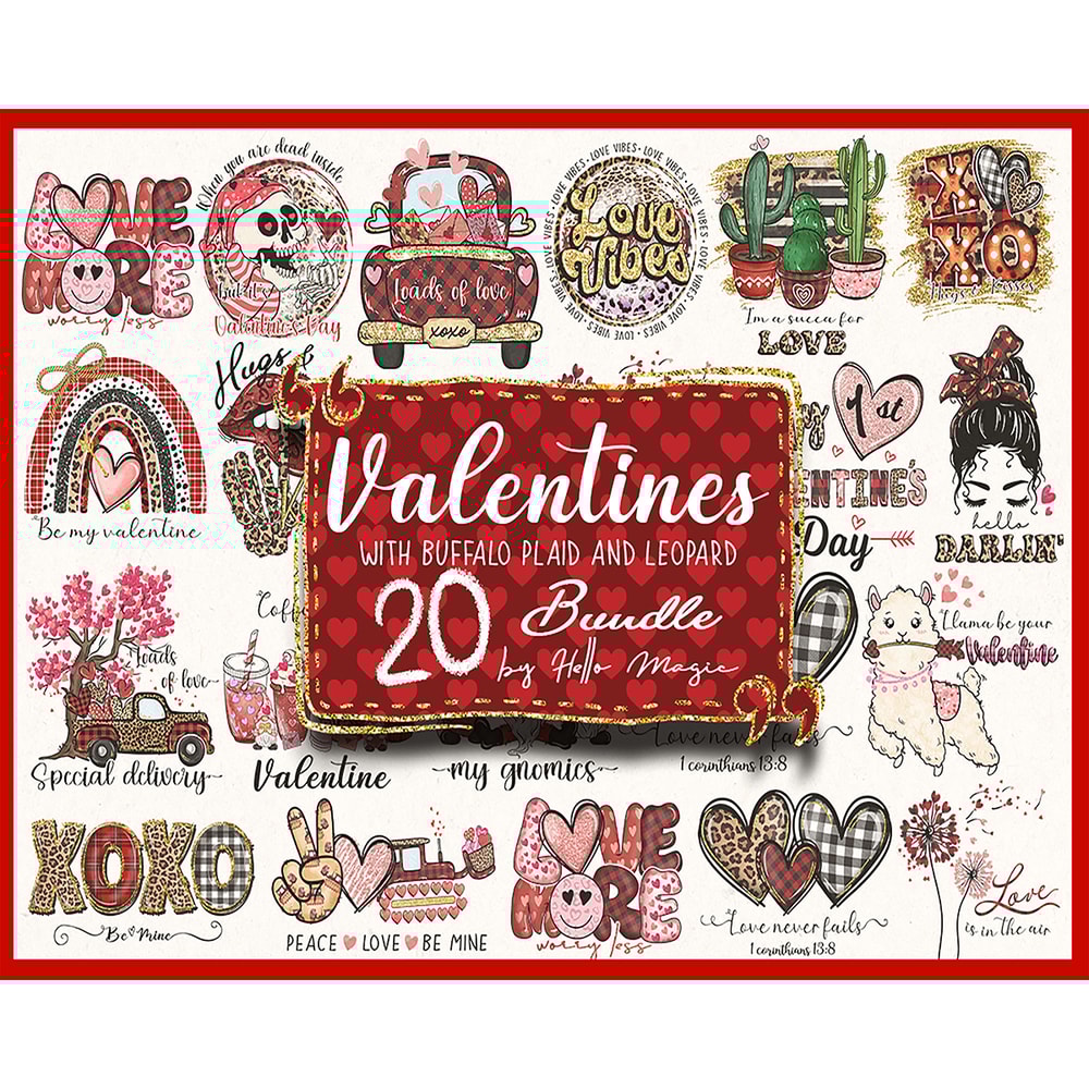 20 Valentines Buffalo Plaid Leopard PNG Clipart, Png Sublimation, Leopard Print Watercolor, Instant Download, Printable.jpg