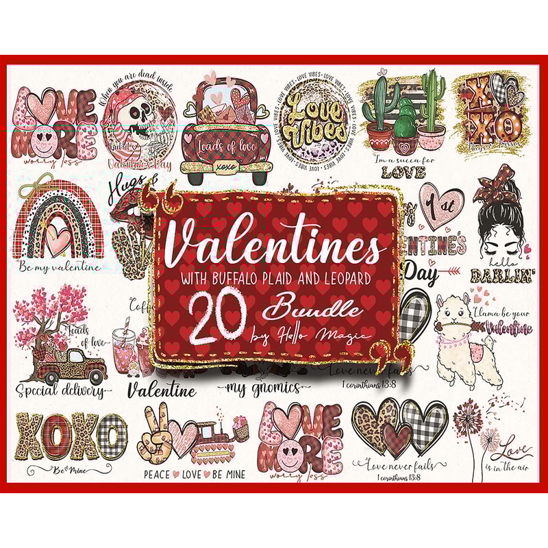 20 Valentines Buffalo Plaid Leopard PNG Clipart, Png Sublimation, Leopard Print Watercolor, Instant Download, Printable.jpg