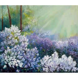 Spring Painting Lilac Original Art Impressionist Art Landscape Painting Blooming Trees Impasto Artwork 28"x24"