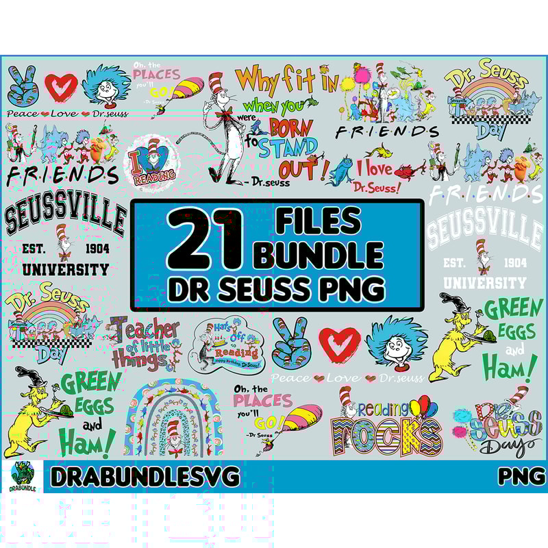 21 Mega Bundle Dr Seuss Png,Teacher Svg,Book Png,Green Eggs and Ham,Cat in The Hat Svg,Kids Svg,Teacher Shirt Svg,Whoville UniversitySvg,Thing 1, Thing 2 Instan
