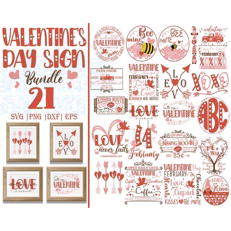 21 Valentine's Day Sign SVG Bundle, Wood Round Signs Bundle, Valentine's Day Door Hanger SVG, Laser Cut file, Glowforge Ready Files Instant Download.jpg
