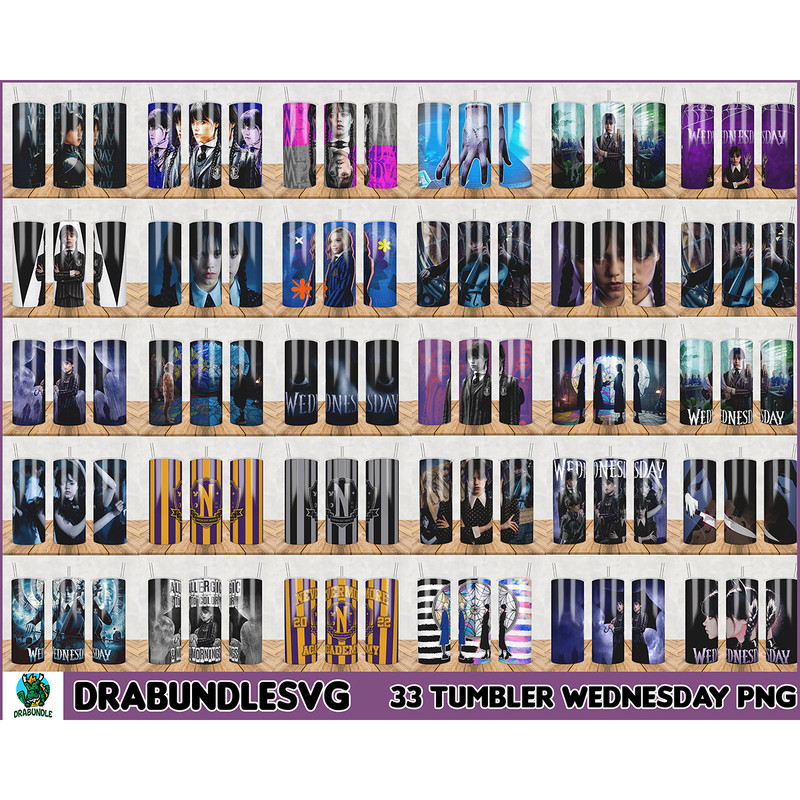 32 Wednesday Tumbler PNG, 20oz Skinny Tumbler, Full Tumbler Wrap, Addams Sublimation ,Can Glass Wrap, Horror Tumbler, PNG Instant Download.jpg