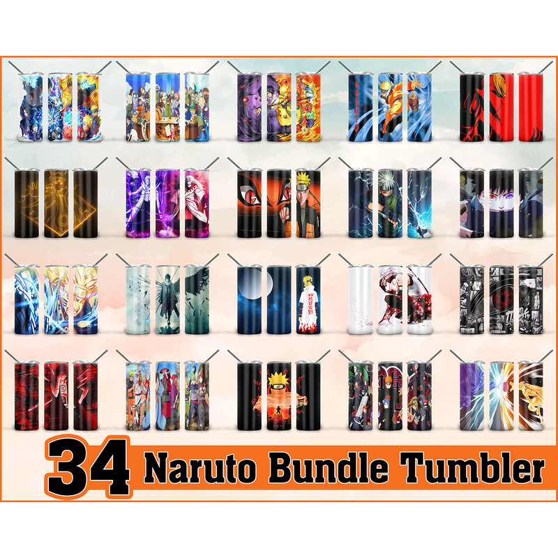 34 Anime 20 oz Skinny Tumbler Wrap Sublimation Manga Comic book Straight and Warped Design PNG Digital Download, free bundle included,Naruto.jpg