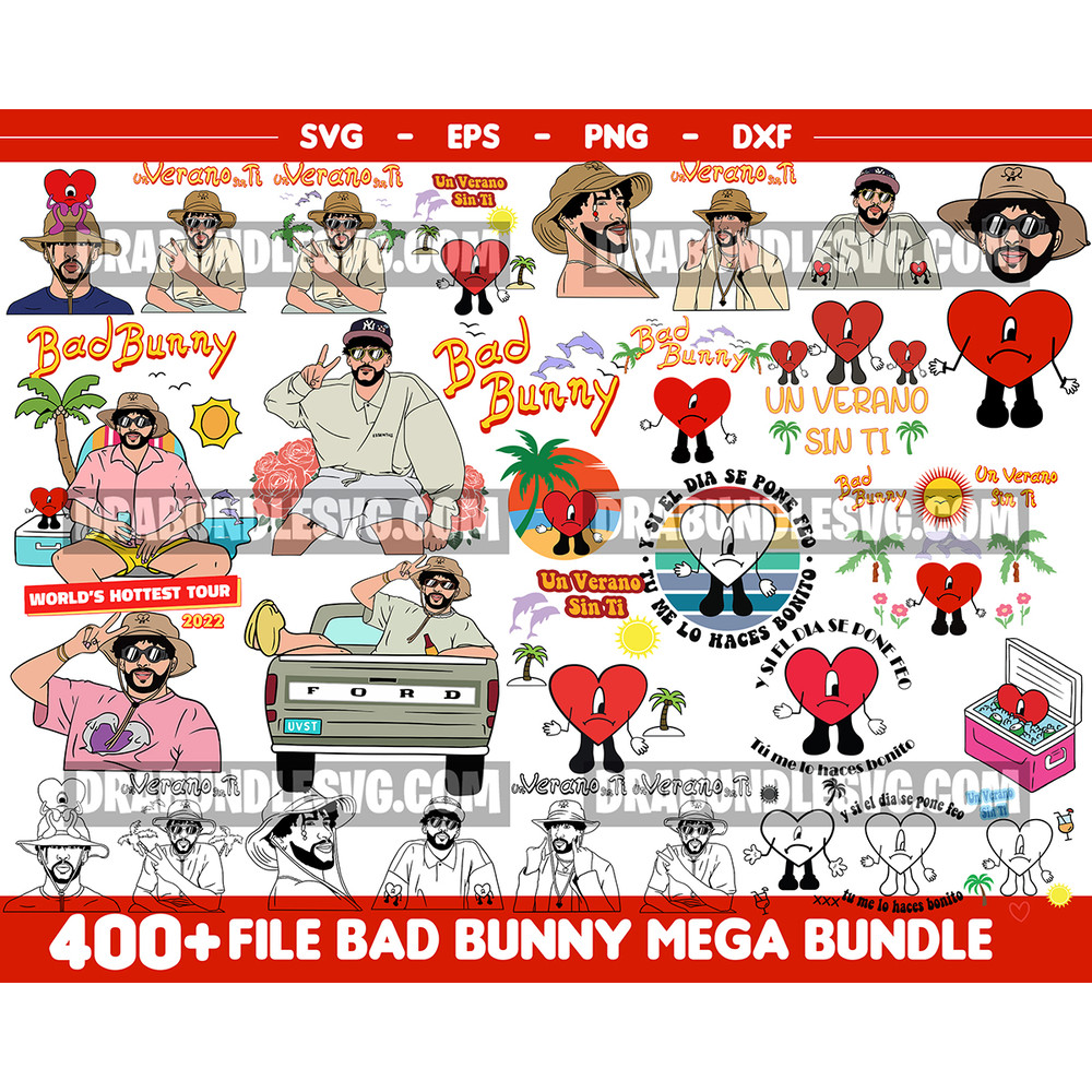 400 Bad Bunny SVG, Yo Perreo Sola, Instant Download, PNG, Cut File, Cricut, Silhouette, Bundle, EPS, Dxf, Pdf, El Conejo Malo.jpg