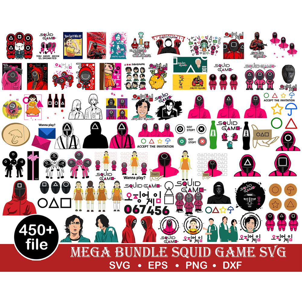 450 Squid Game SVG Bundle, Squid Game Logo svg ,Cricut, layered by color, Vector, Instant Download, svg bundle, Layered SVG, Cut file for cricut.jpg