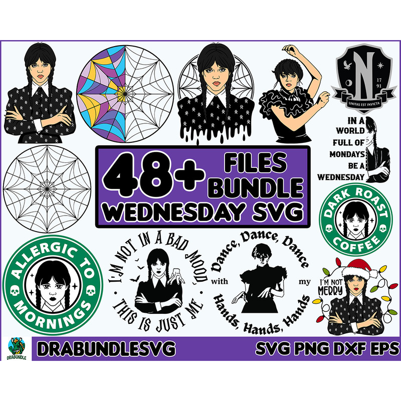 48 Wednesday Addams SVG, Addams Family SVG, Jenna Ortega SVG, Cut File Cricut, Wednesday girl Png, Instant Download.jpg