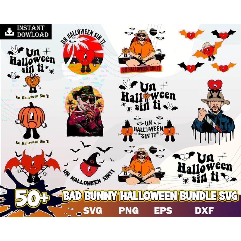 50 Bad Bunny Halloween, Halloween Shirt svg, Halloween svg bundle, Un Verano sin Ti Halloween SVG PNG, Benito SVG Instant Download.jpg