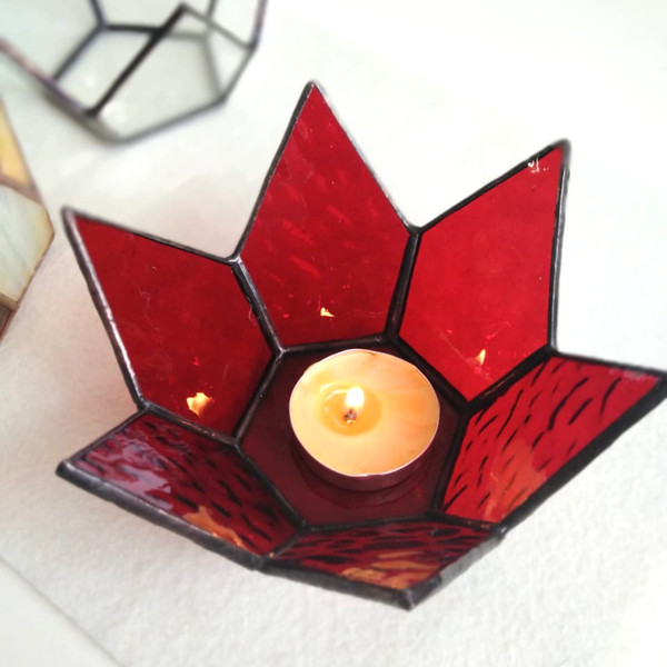 Fall wedding decor unique red glass candle holder
