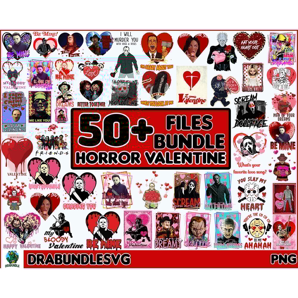 50 Horror Valentine PNG Bundle, Valentine's Day Horror Character, Horror Valentine Png, Funny Valentine's Day Png Instant download.jpg