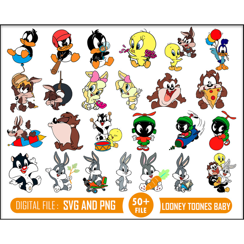 50 Looney Tunes Bundle, Trending Svg, Baby Looney Svg, Taz Svg, Daffy Svg, Bugs Svg, Lola Svg, Tweety Svg, Sylvester Svg, Baby Animals Svg.jpg