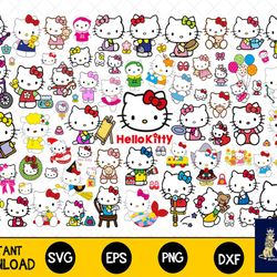 173 file hello kitty svg mega bundle svg eps png, for cricut, silhouette, digital, file cut