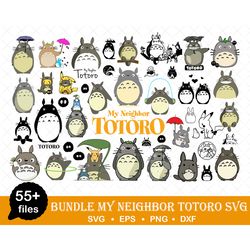 55 totoro svg bundle, totoro svg, png, dxf, totoro svg files for cricut, totoro svg clipar, totoro silhouette, digital d