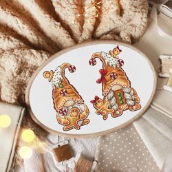 christmas gnome cross stitch pattern, gingerbread gnome cross stitch chart, christmas cross stitch, counted cross stitch