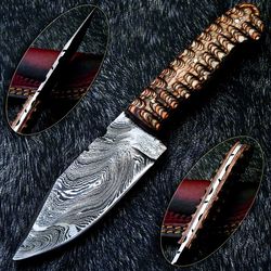 Damascus Steel Knife Handmade Hard Wood Handle Camping Knife