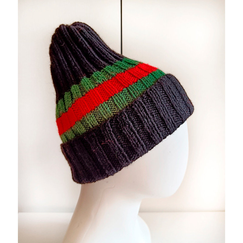 Women hats Women handknit black hat Striped hats Beanie hat Knit Beanie hat Hat for women Wool hat Soft hat