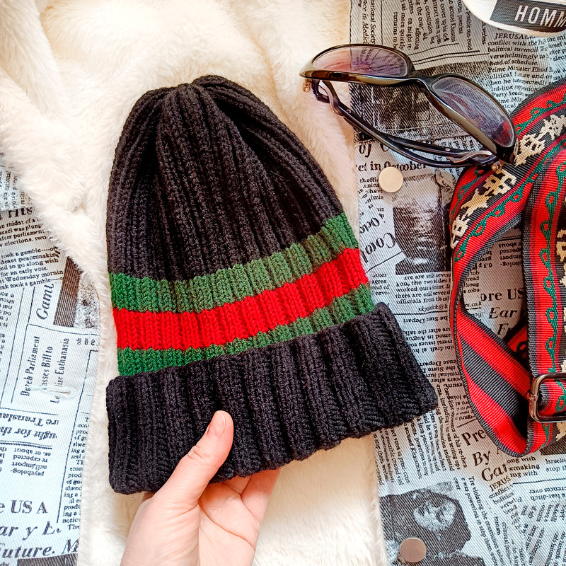 Women hats Women handknit black hat Striped hats Beanie hat Knit Beanie hat Hat for women Wool hat Soft hat