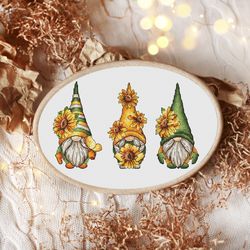sunflower gnome cross stitch pattern, gnomes cross stitch, sunflower cross stitch, funny cross stitch, qute cross stitch