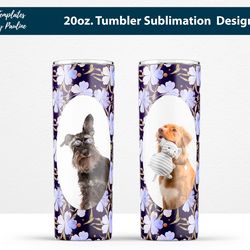 Seamless Watercolor Blue Leaves Oval Photo Tumbler Wrap