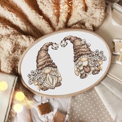 gnome cross stitch pattern, cotton cross stich, cross stitch gnomes, funny cross stitch, cotton bouquet cross stitch