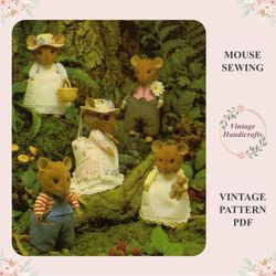 mouse sewing vintage pattern pdf mouse toys sewing mice dolls digital instructions stuffed animal doll sew with clothes