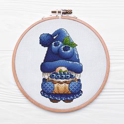 Girl Gnome Chef Cross Stitch Pattern PDF, Dark Blue Hat Dwarf Cross Stitch, Nursery Embroidery, Funny Home Gift