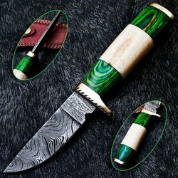 Hand Forged Damascus Full Tang Bowie Hunting Knife for Camping with Sheath