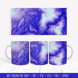 Blue Purple Mug Wrap Sublimation. Marble Texture Mug Design