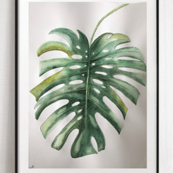 Original Watercolor painting monstera flowers wall art 11.6 x 16.4'' inches