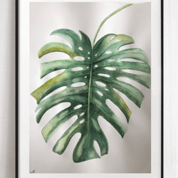 original watercolor painting monstera flowers wall art 11.6 x 16.4'' inches