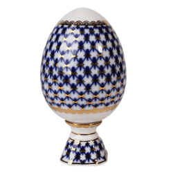 Imperial Porcelain Factory Easter egg on a stand 132 mm pattern Cobalt mesh