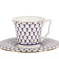 Imperial Porcelain Factory COFFEE CUP WITH SAUCER 145 ml ( 4,9 oz) PATTERN COBALT MESH